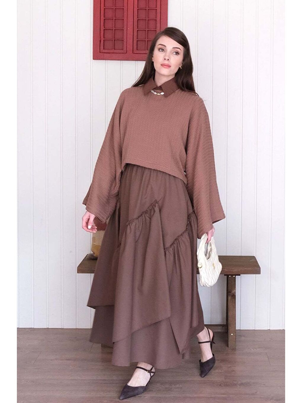 Kahverengi Acı Kahve Kat Kat Bohem Etek