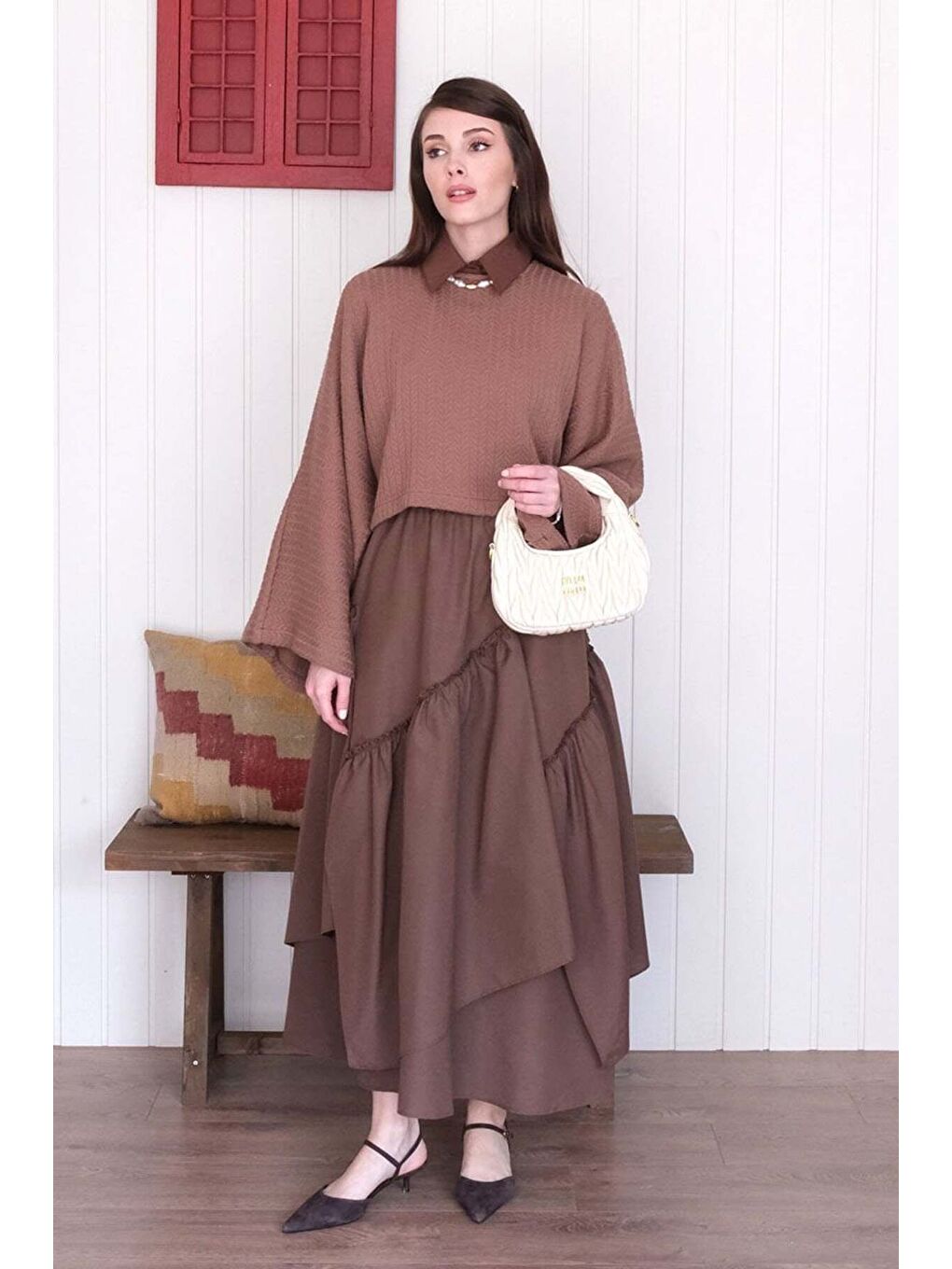 Kahverengi Acı Kahve Kat Kat Bohem Etek-1