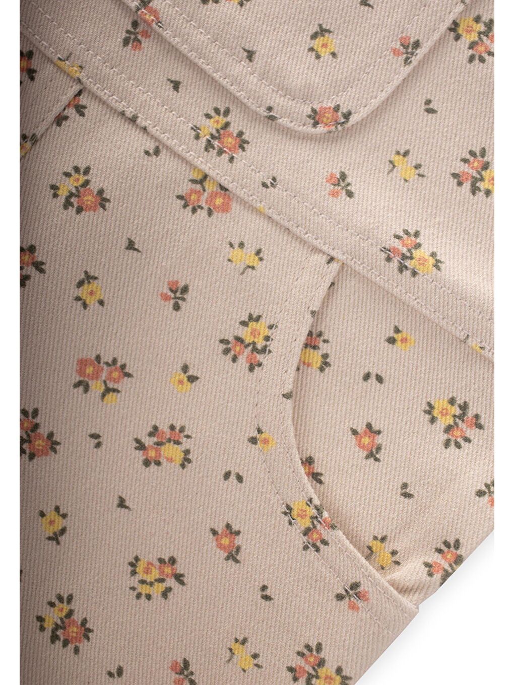 Ekru Kız Çocuk Çiçekli Gabardin Salopet-2