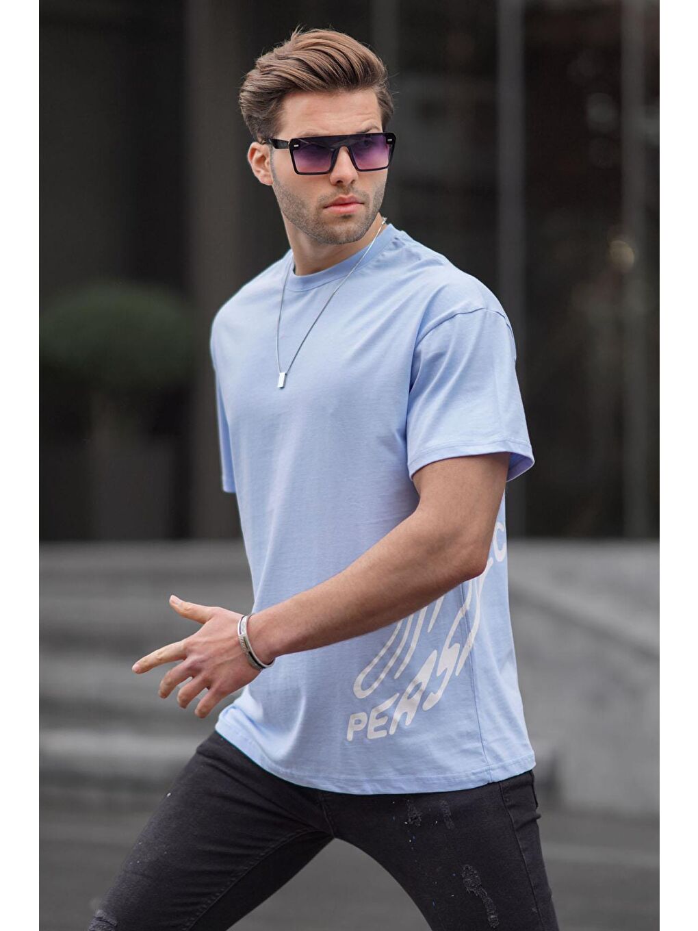 Bebe Mavisi Desenli Erkek %100 Pamuk Tişört 6178-1