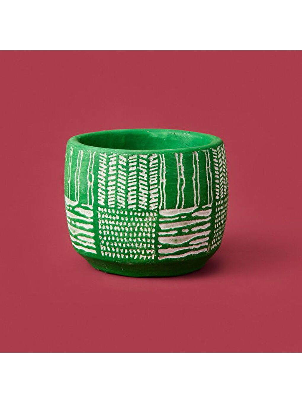 Antik Desenli Eskitme Beton Saksı - Yeşil - 9x11 cm