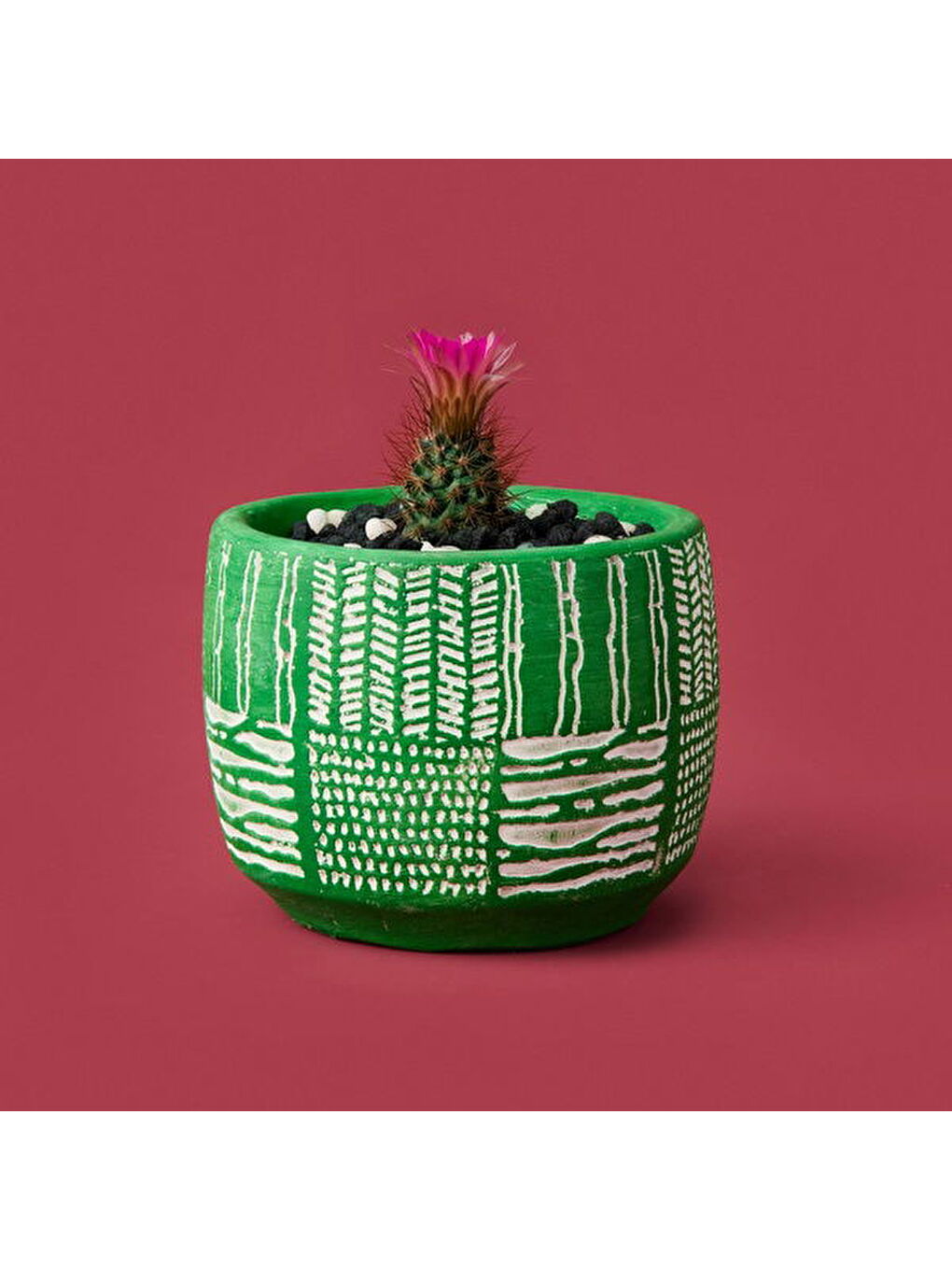 Antik Desenli Eskitme Beton Saksı - Yeşil - 9x11 cm-2