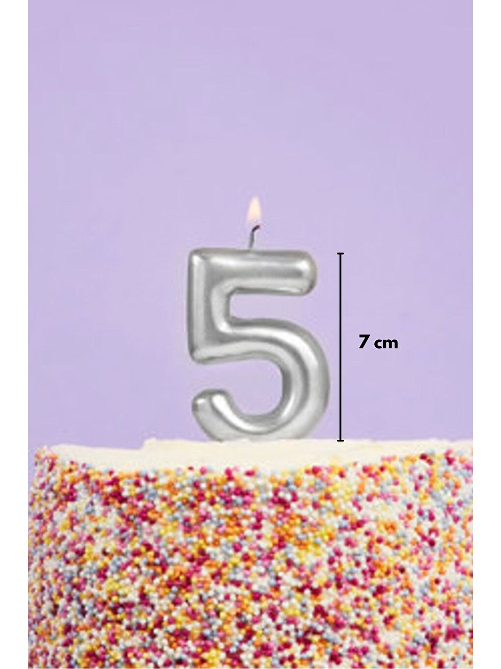 Gri Gümüş 5 Rakamı Mum-1