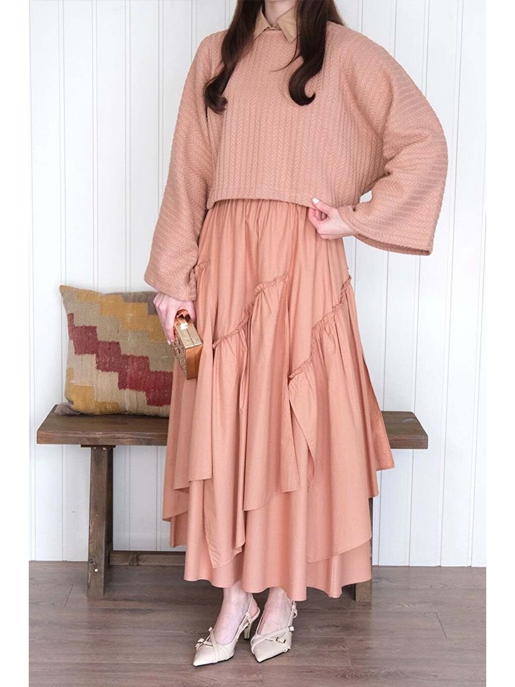 Pembe Somon Kat Kat Bohem Etek-5