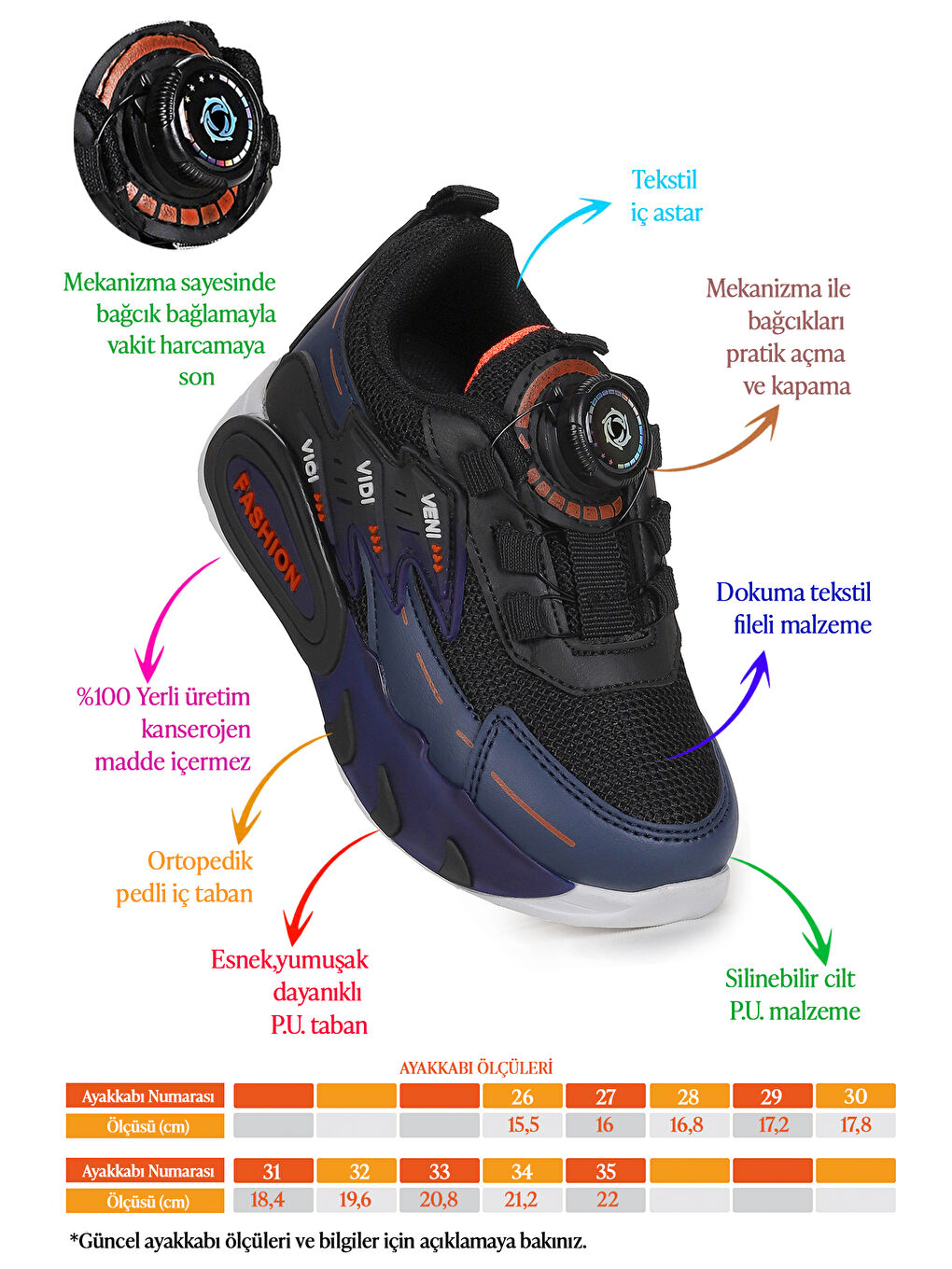 Lacivert Gary Hafif Taban Bağcık Mekanizmalı Erkek Çocuk Spor Ayakkabı-1