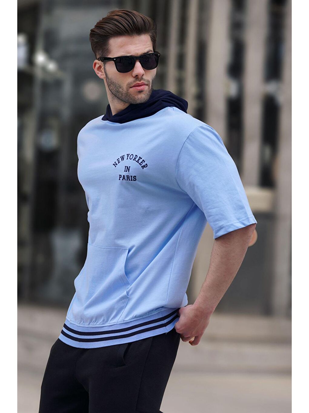 Bebe Mavisi Kapüşonlu Erkek %100 Pamuk Tişört %100 Pamuk Tişört 6182-1