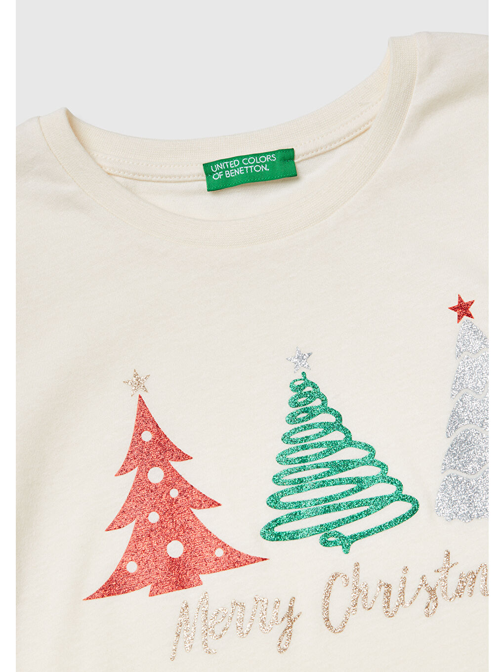 Kız Çocuk Ekru Önü Simli Baskılı Jarse Uzun Kollu T-shirt-2