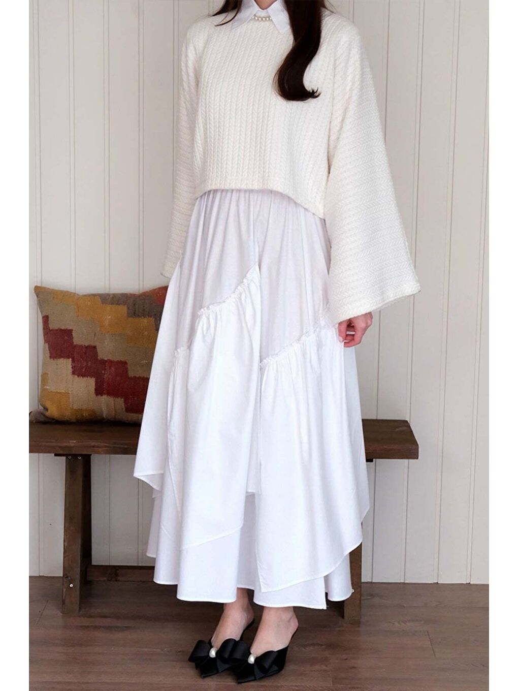 Beyaz Kat Kat Bohem Etek-4