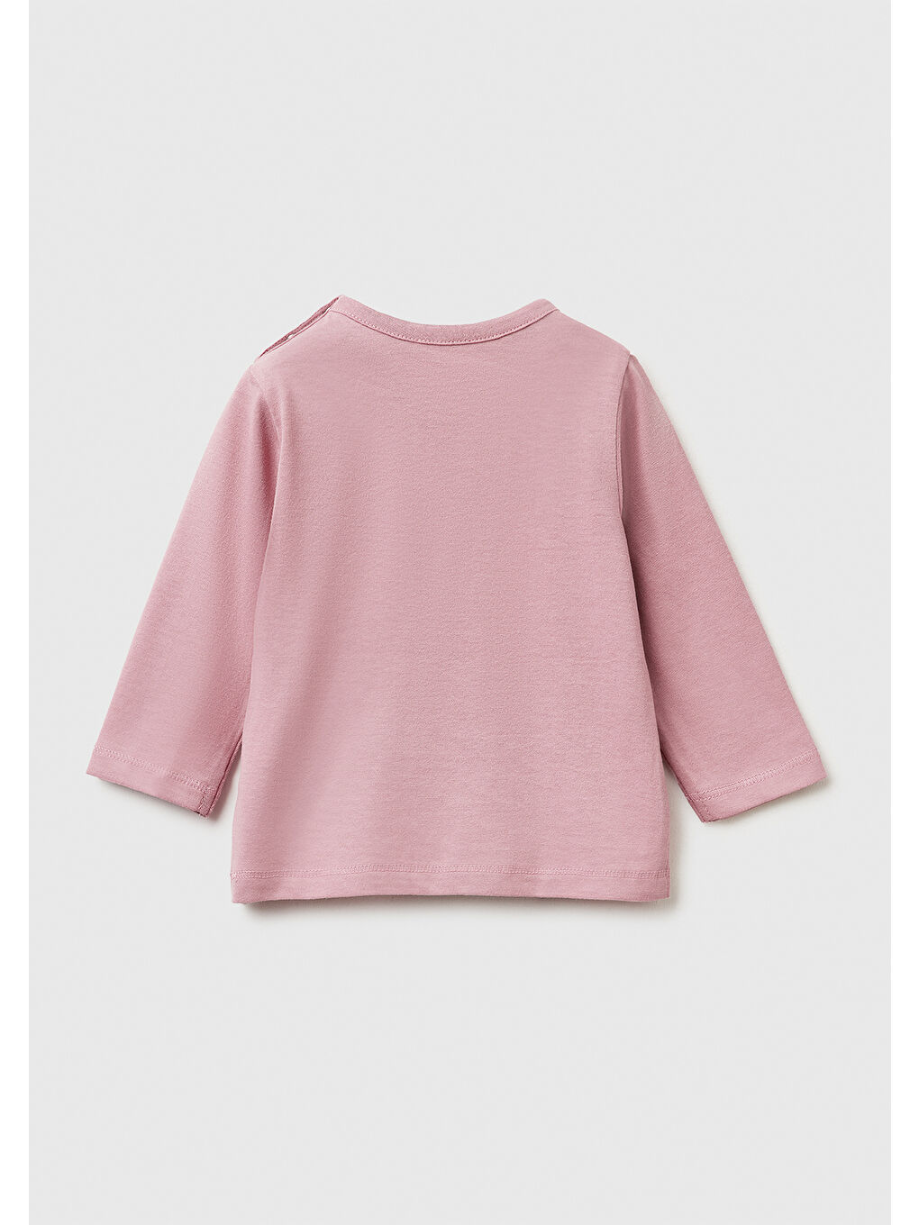 Pembe Bebek Gül Kurusu Önü Baskılı Bisiklet Yaka Uzun Kollu T-shirt-1