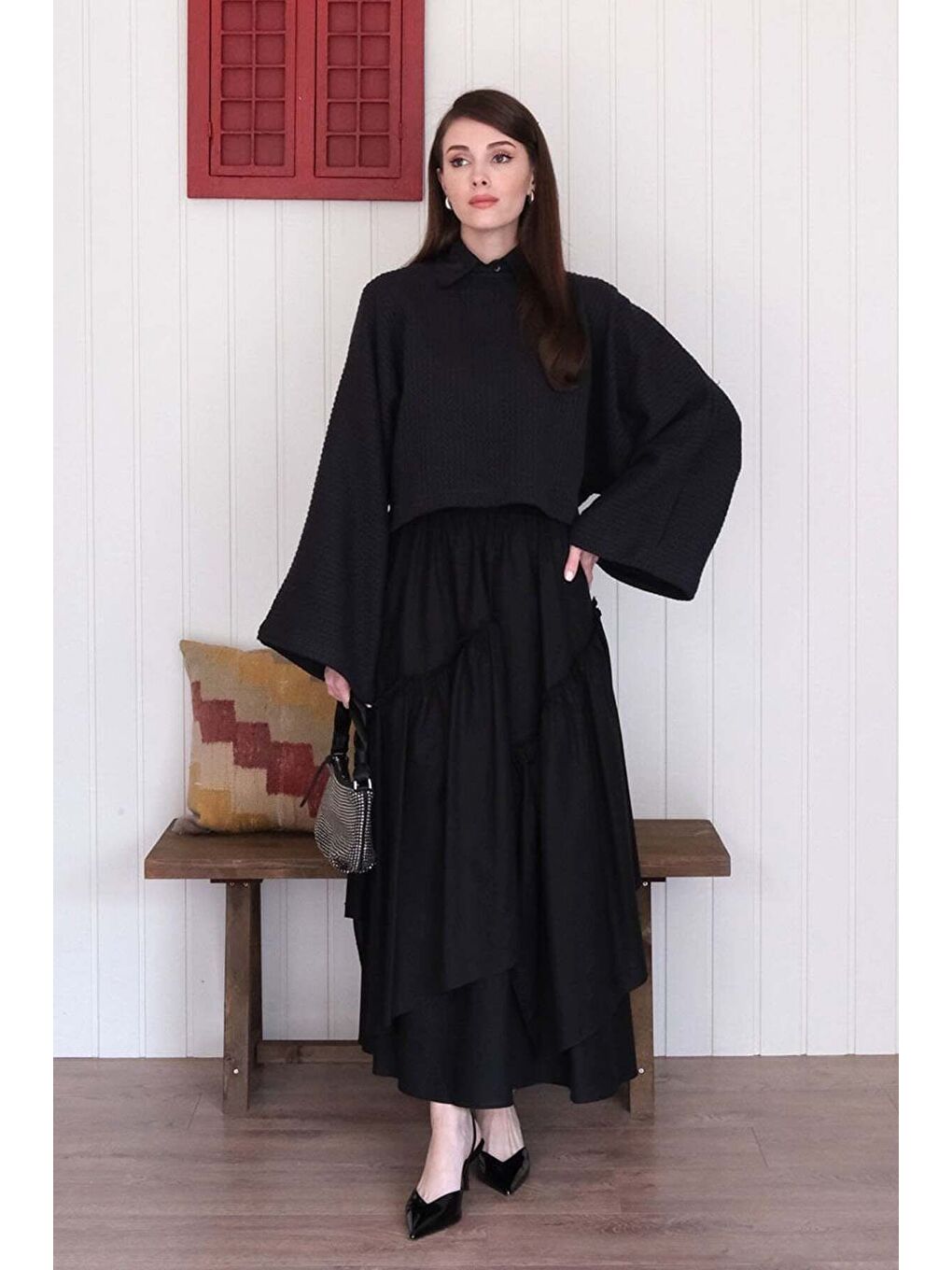 Siyah Kat Kat Bohem Etek