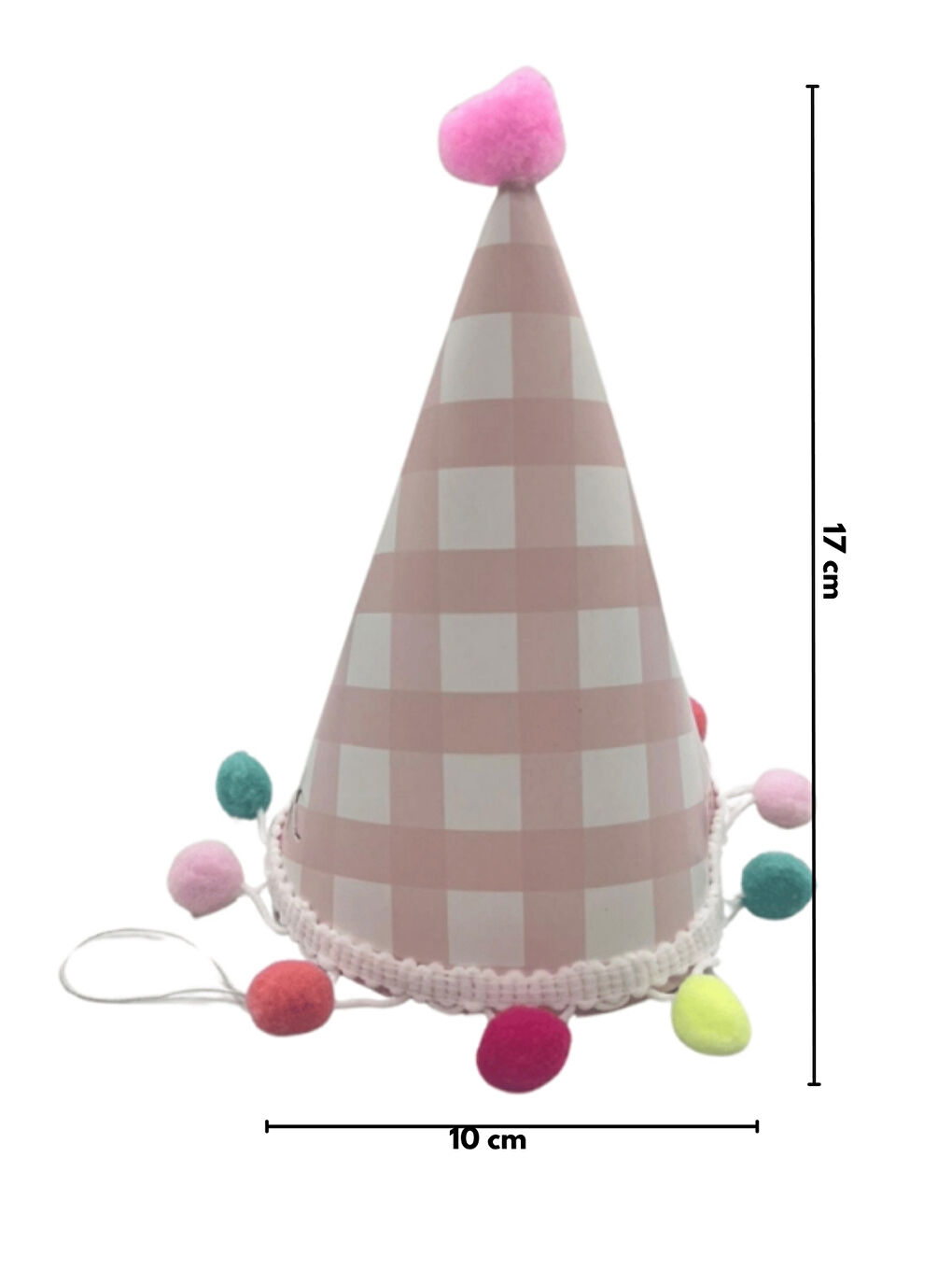 Pembe Ponpon Detaylı Karton Doğum Günü Huni Taç-2