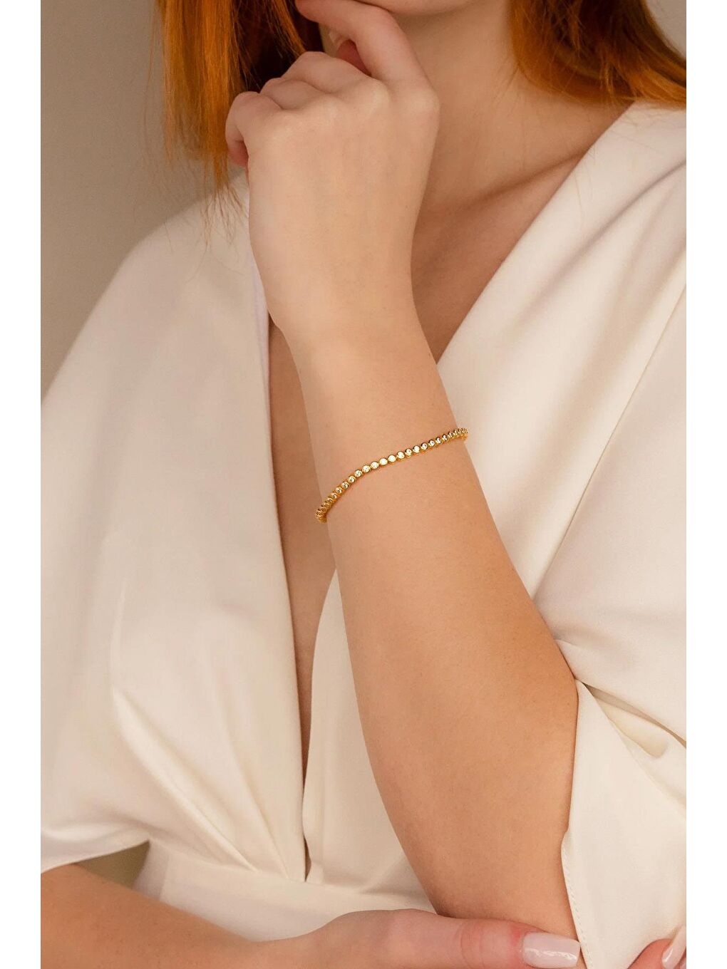 Sarı Lana Yuvarlak Gömme Taşlı Suyolu Akarsu Bileklik-1