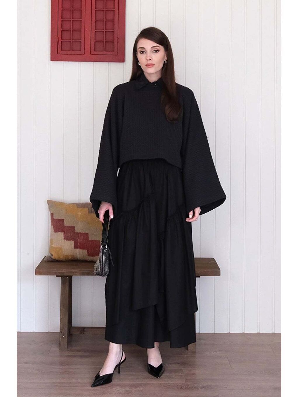 Siyah Kat Kat Bohem Etek-1
