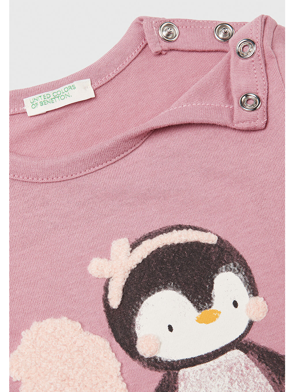 Pembe Bebek Gül Kurusu Önü Baskılı Bisiklet Yaka Uzun Kollu T-shirt-2