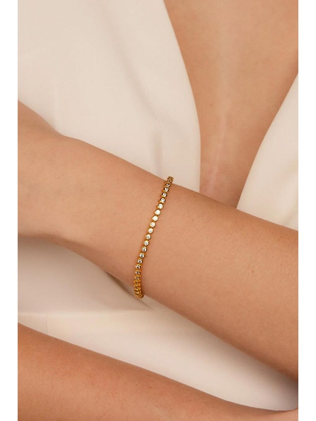 Sarı Lana Yuvarlak Gömme Taşlı Suyolu Akarsu Bileklik-2