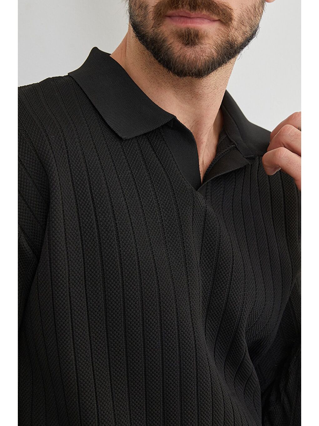 Siyah Basic Polo Yaka Triko Kazak-4