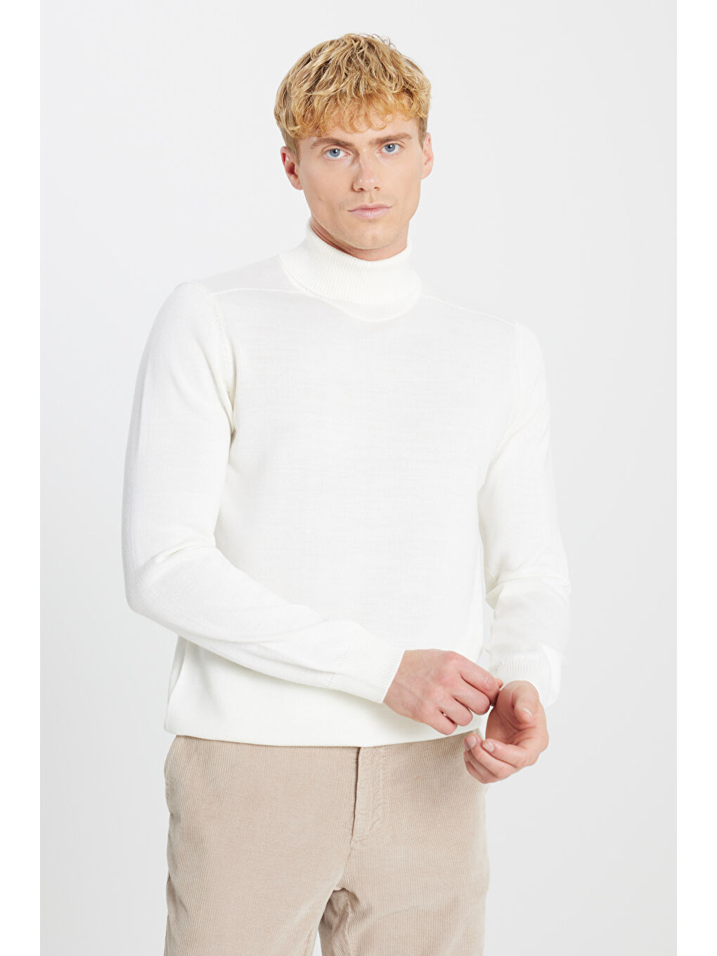 Erkek Ekru Balıkçı Yakak Kazak