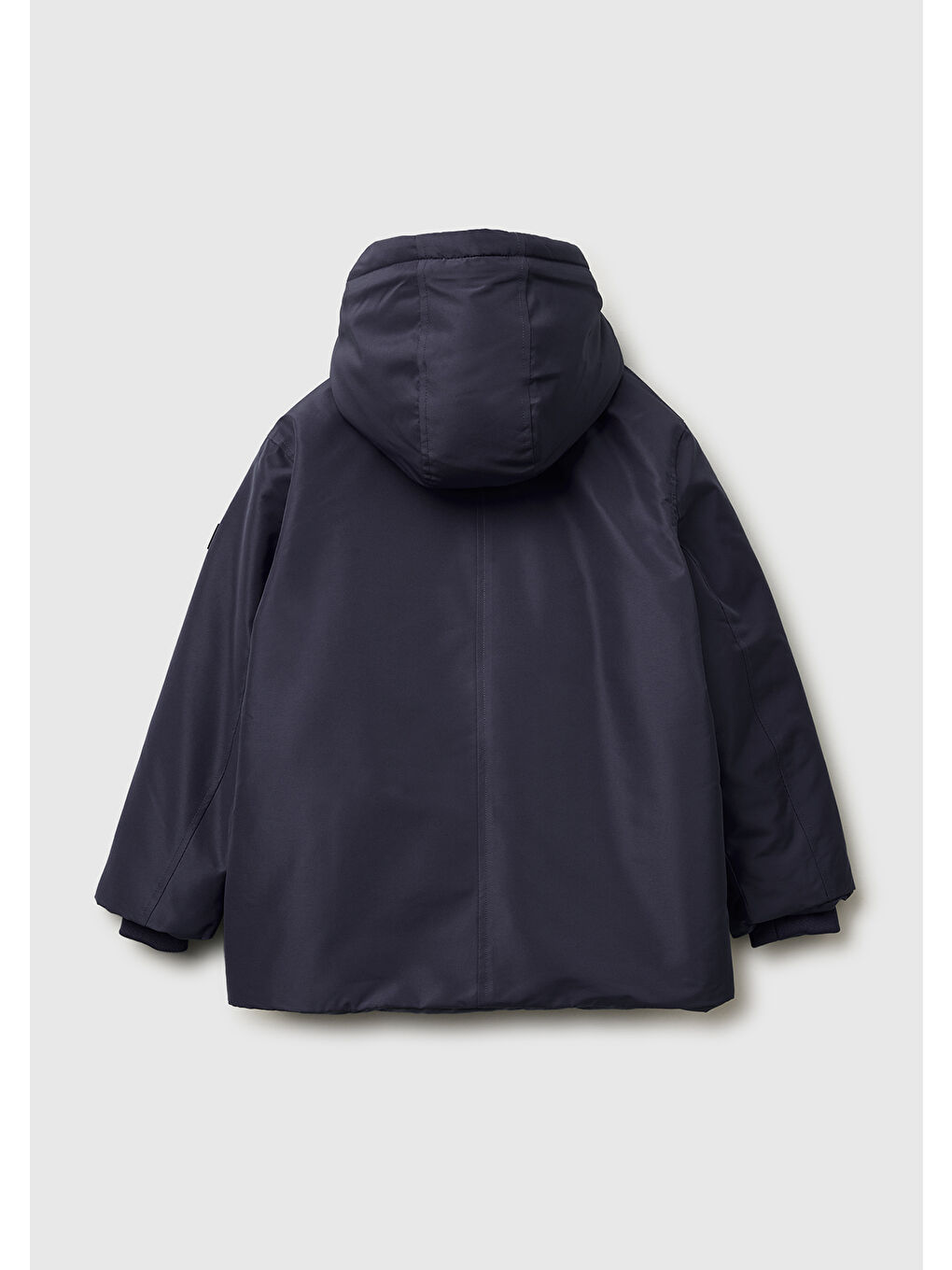 Erkek Çocuk Koyu Gri Etiket Detaylı Kapüşonlu İçi lı Uzun Mont-1