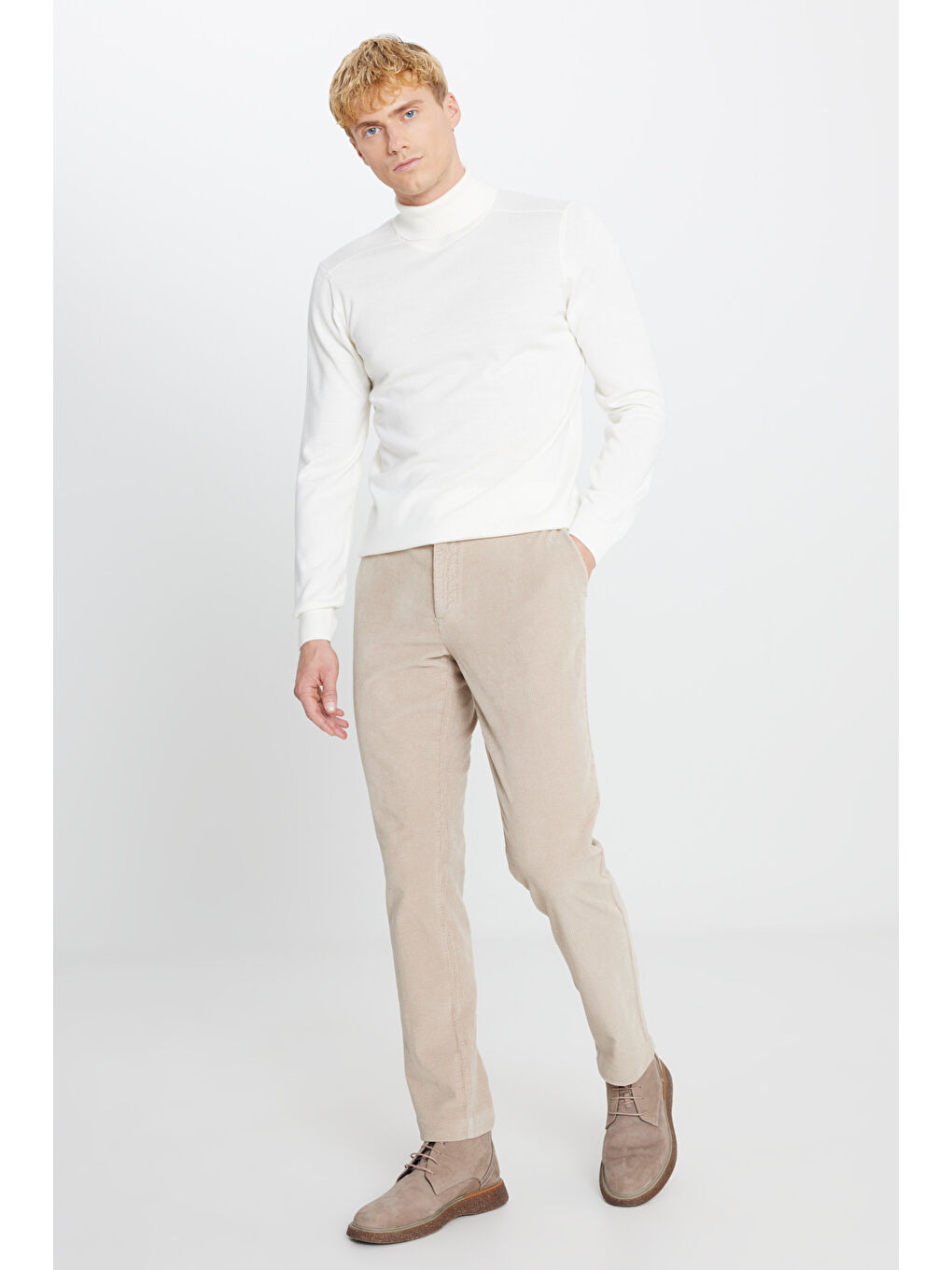 Erkek Ekru Balıkçı Yakak Kazak-1