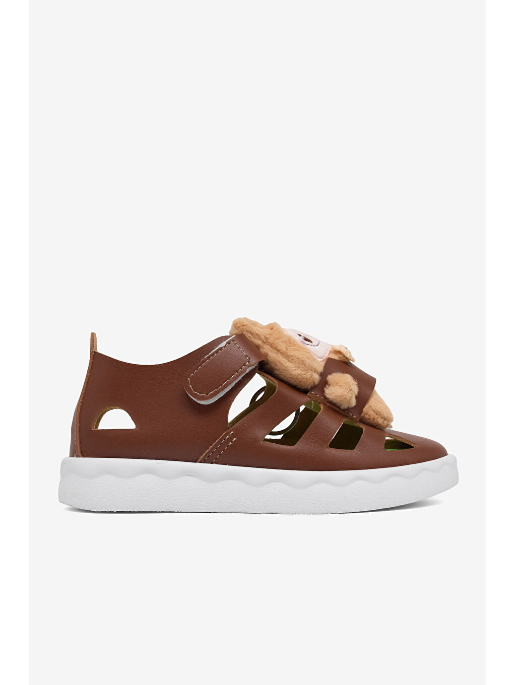 Kahverengi Çocuk Unisex Kahve Hafif Taban Ayıcık Detaylı Cırtlı Sandalet-1