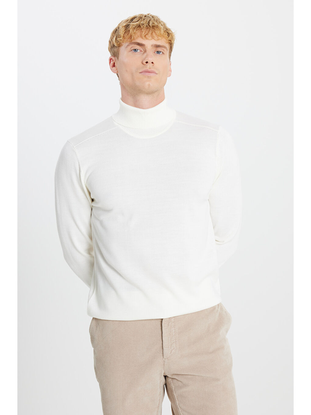 Erkek Ekru Balıkçı Yakak Kazak-2