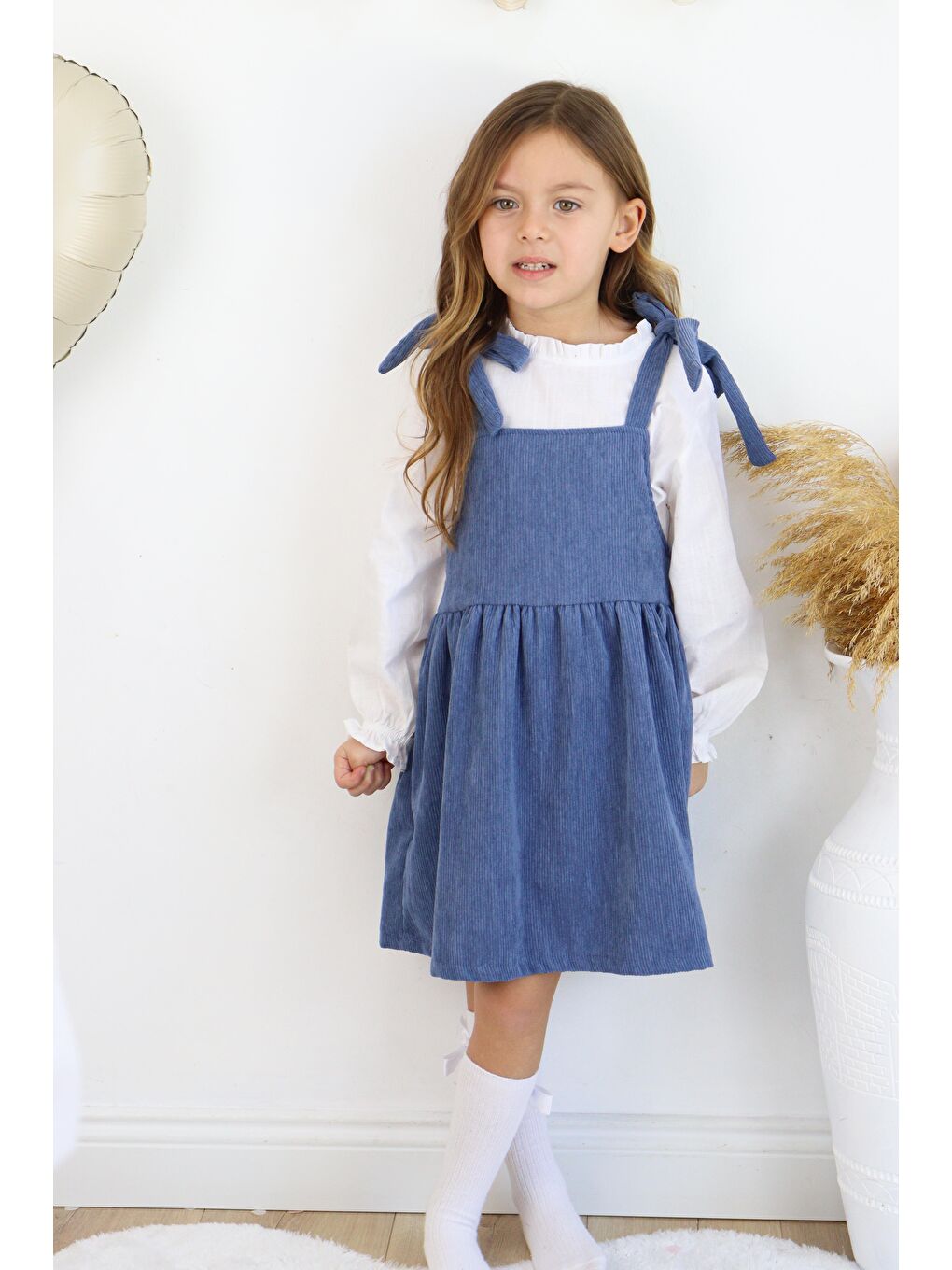 İndigo Fitilli Kadife Elbise İkili Takım-1