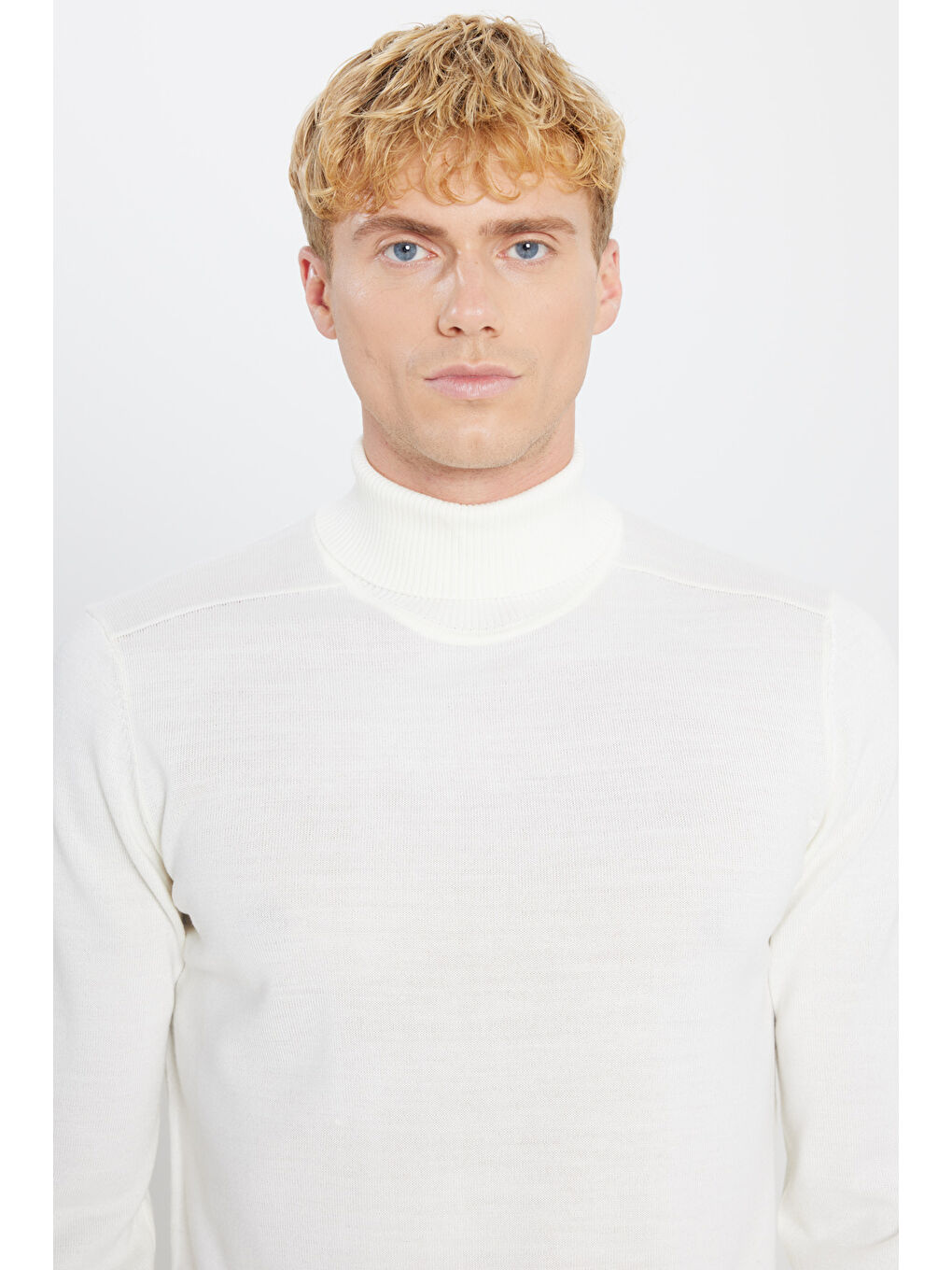 Erkek Ekru Balıkçı Yakak Kazak-3