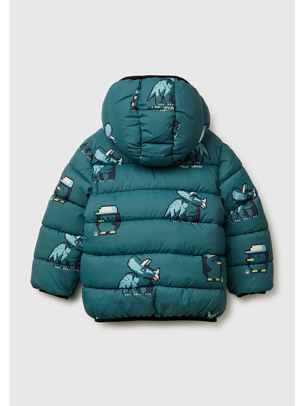 Erkek Çocuk Koyu Yeşil Tamamı Baskılı Logo İşlemeli Kapüşonlu Eco Kaz Tüyü Mont-1