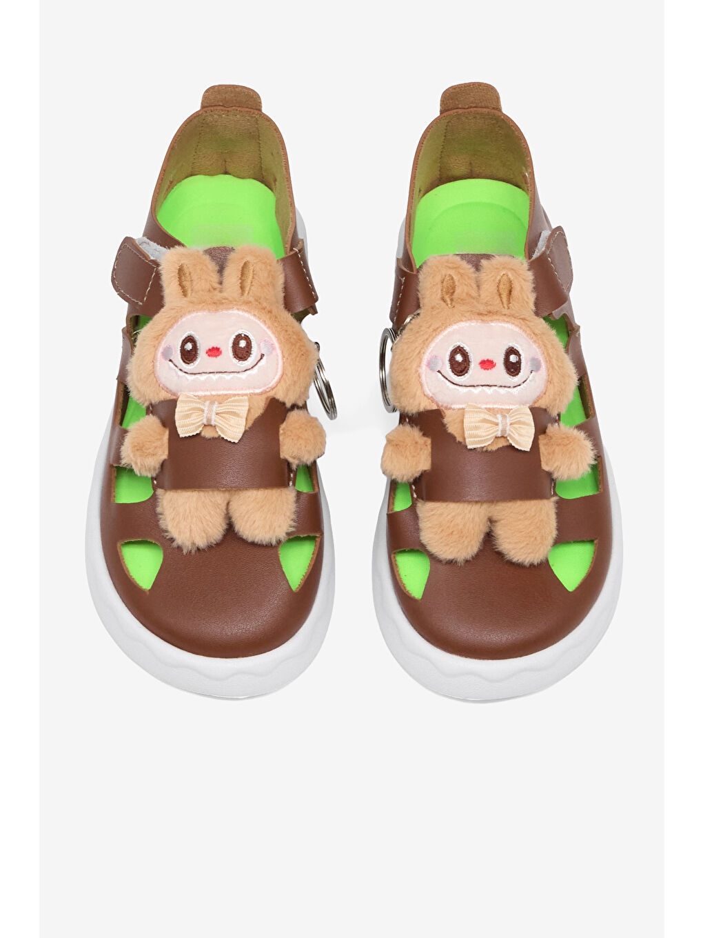 Kahverengi Çocuk Unisex Kahve Hafif Taban Ayıcık Detaylı Cırtlı Sandalet-2