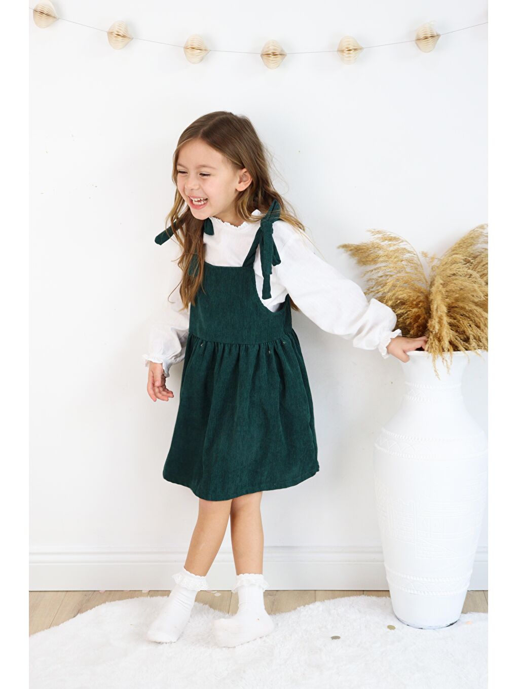 Yeşil Fitilli Kadife Elbise İkili Takım-1