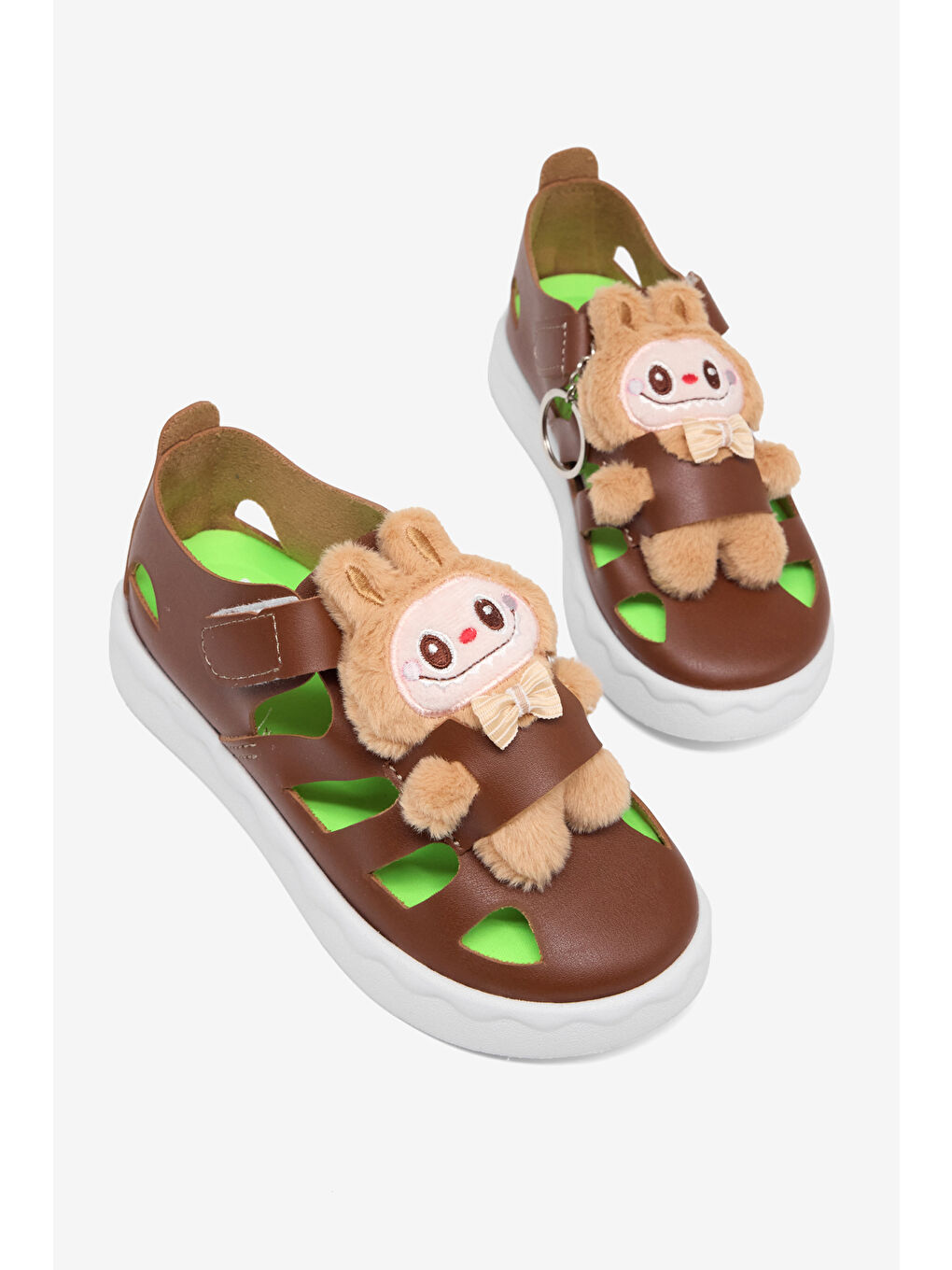 Kahverengi Çocuk Unisex Kahve Hafif Taban Ayıcık Detaylı Cırtlı Sandalet-3