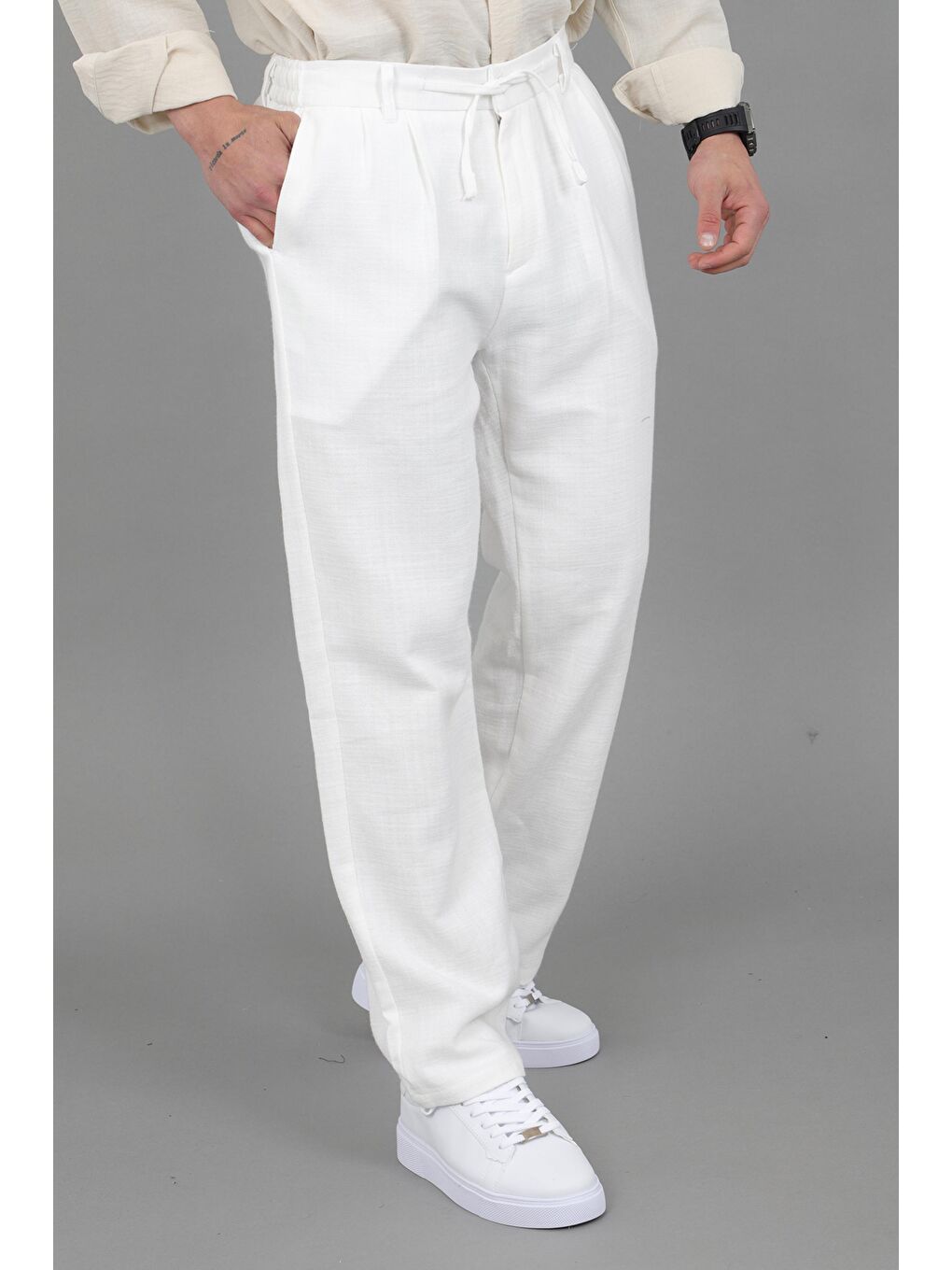 Beyaz Örme Baggy Jogger Pantolon ÖSR 3055_0444-2