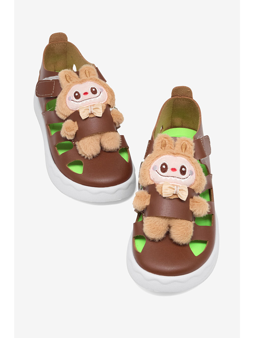Kahverengi Çocuk Unisex Kahve Hafif Taban Ayıcık Detaylı Cırtlı Sandalet-4