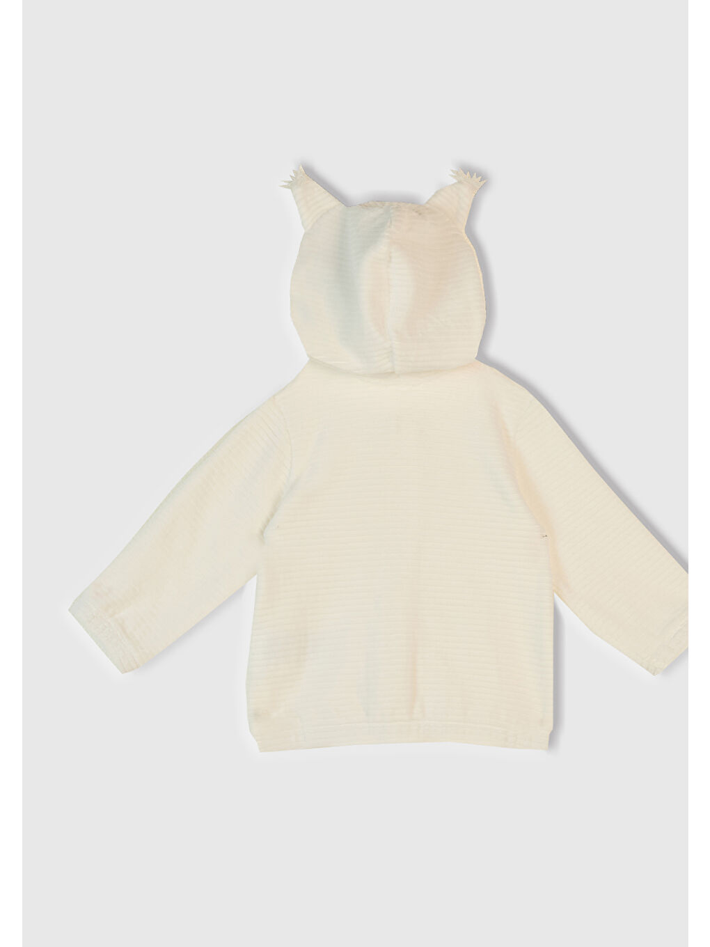 Bebek Ekru Nervür Desenli İşlemeli Kulaklı Kapüşonlu Sweatshirt-2