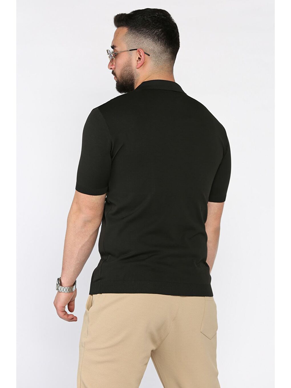 Siyah Erkek Desenli Kısa Kol Triko Gömlek-2