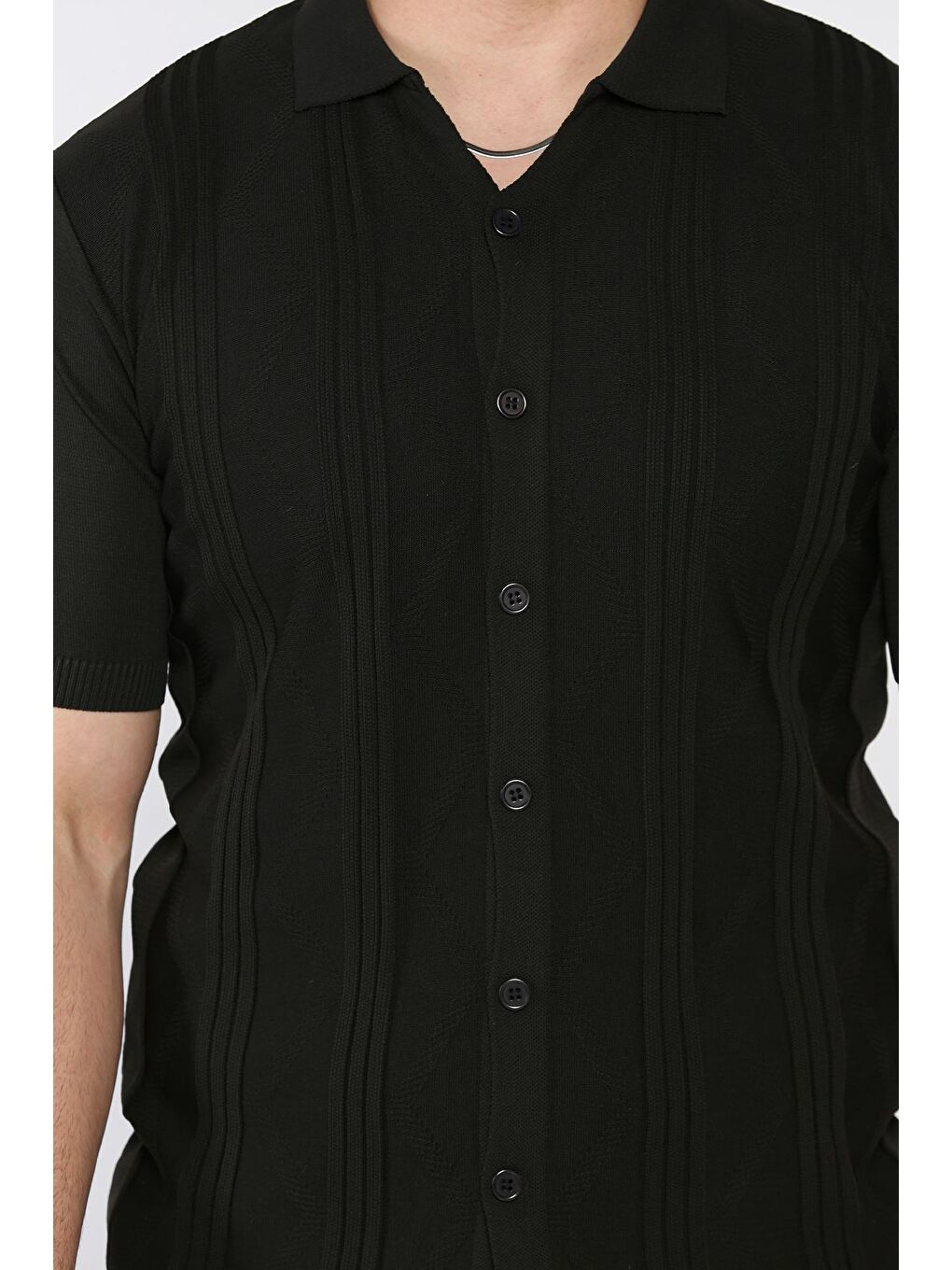 Siyah Erkek Desenli Kısa Kol Triko Gömlek-3