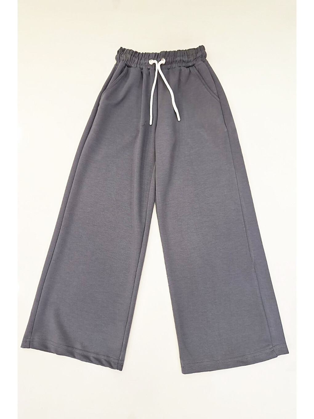Gri Kız Çocuk Doble Face Kumaş Geniş Paça Eşofman Alt 12683