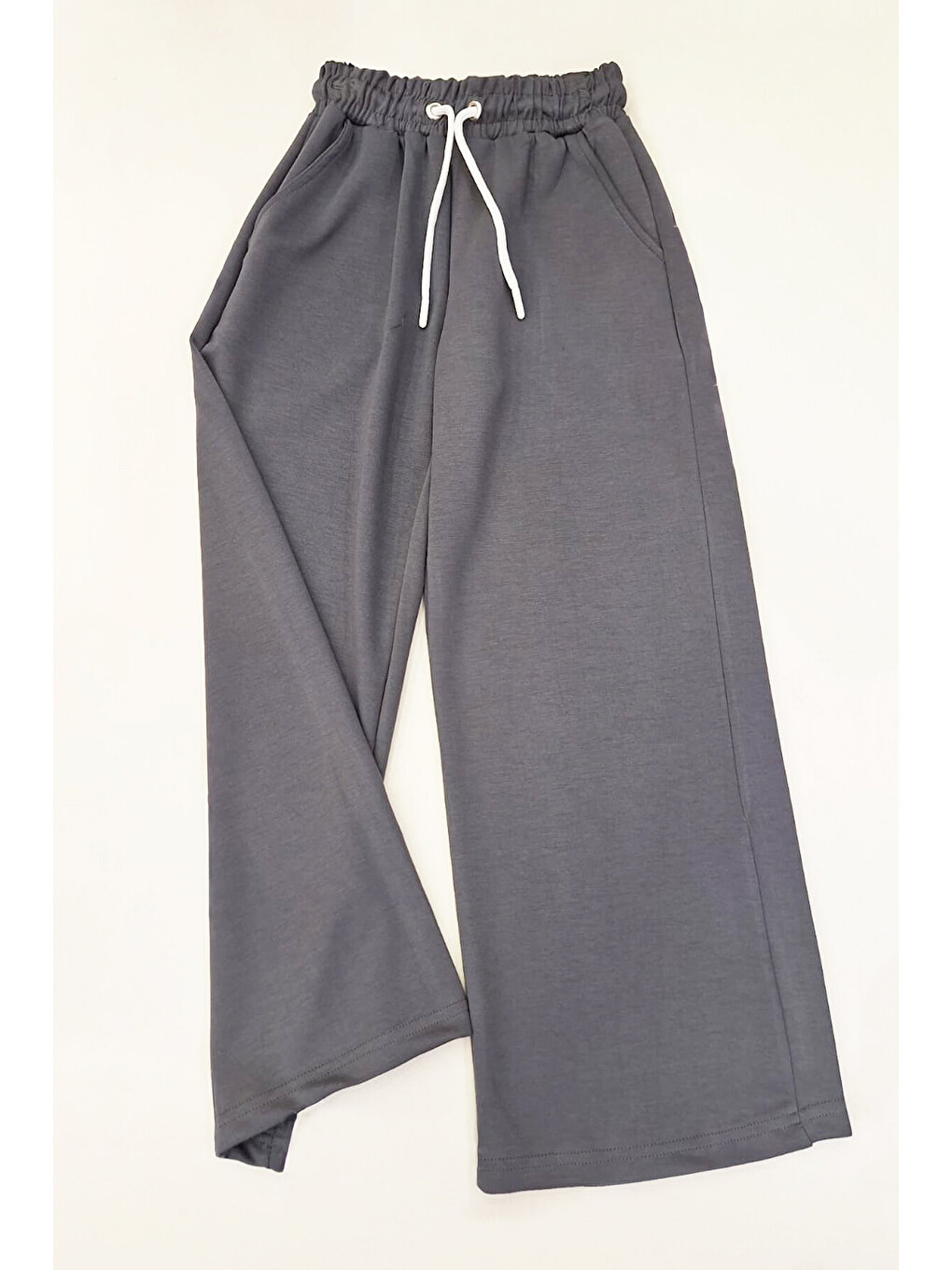 Gri Kız Çocuk Doble Face Kumaş Geniş Paça Eşofman Alt 12683-1