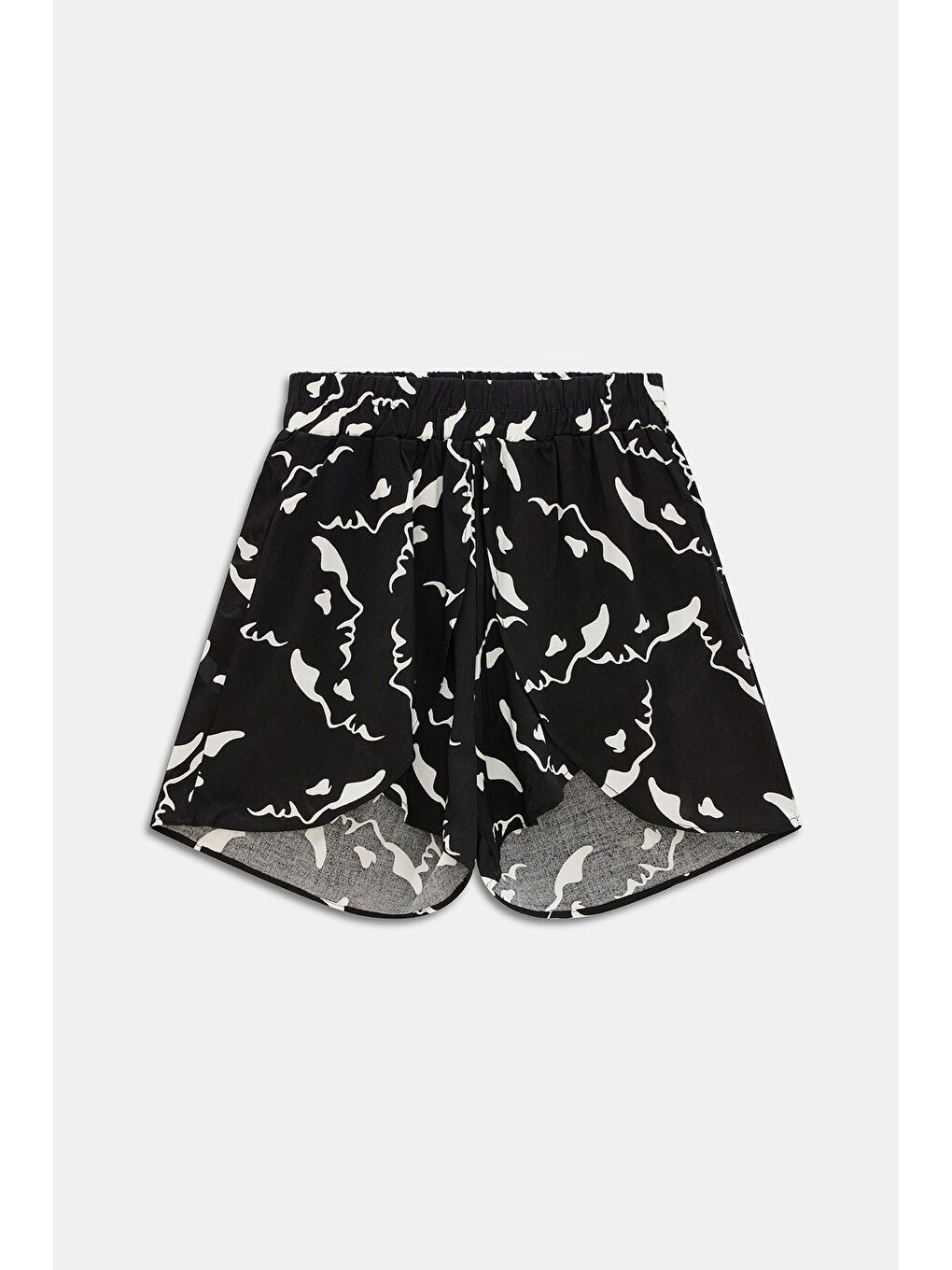 Siyah Kadın Beli Lastikli Önü Parçalı Dokuma Şort - Viskon