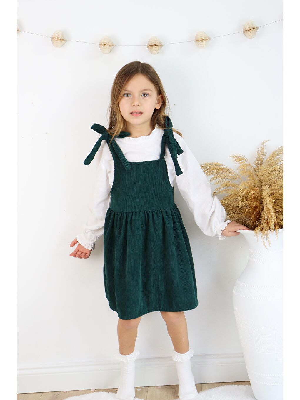 Yeşil Fitilli Kadife Elbise İkili Takım-2