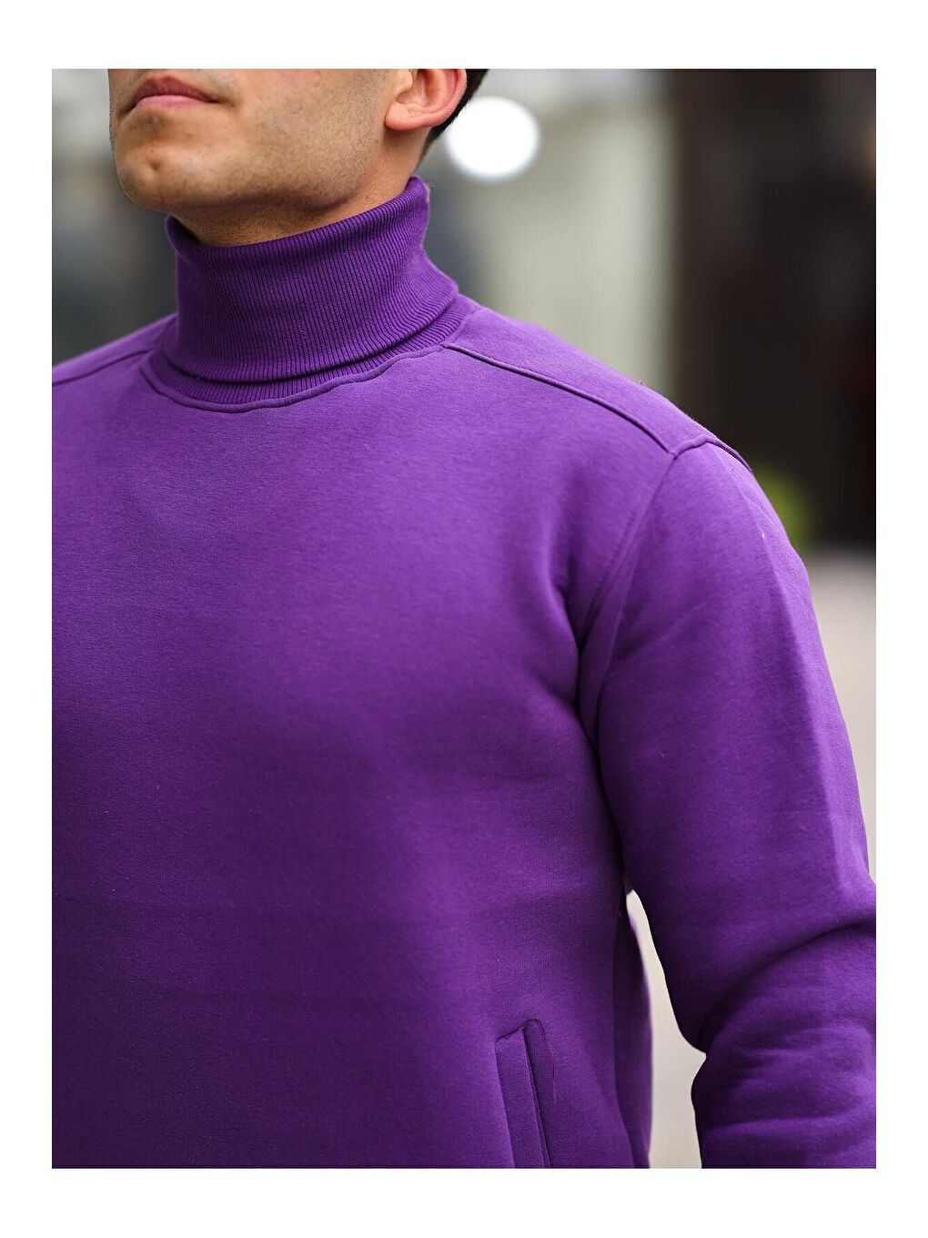 Mor Boğazlı Cepli Üç iplik sweat-1