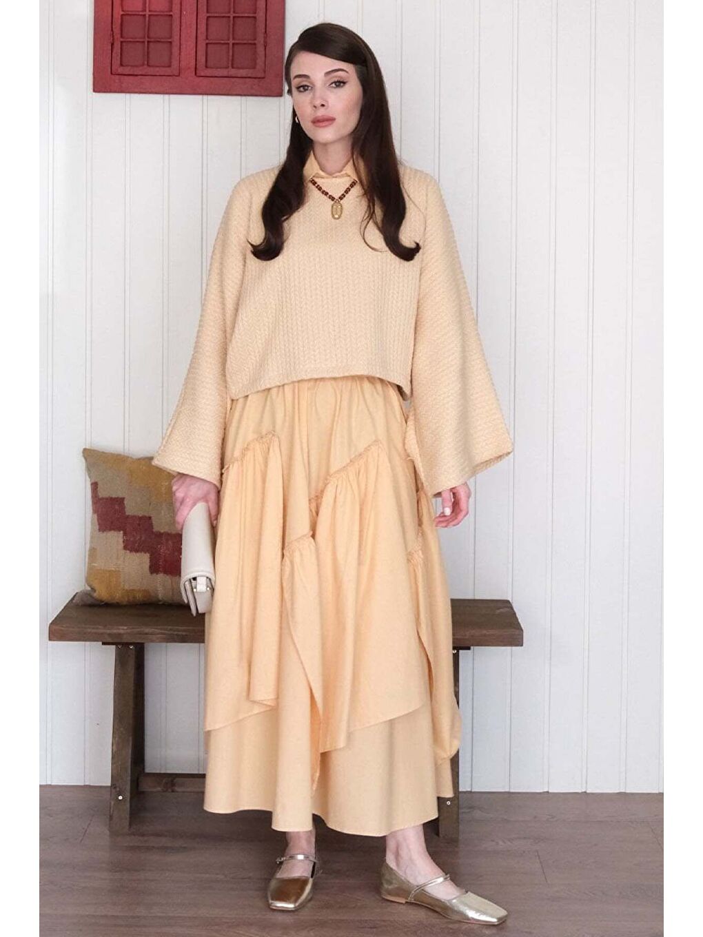 Soft Sarı Kat Kat Bohem Etek-2