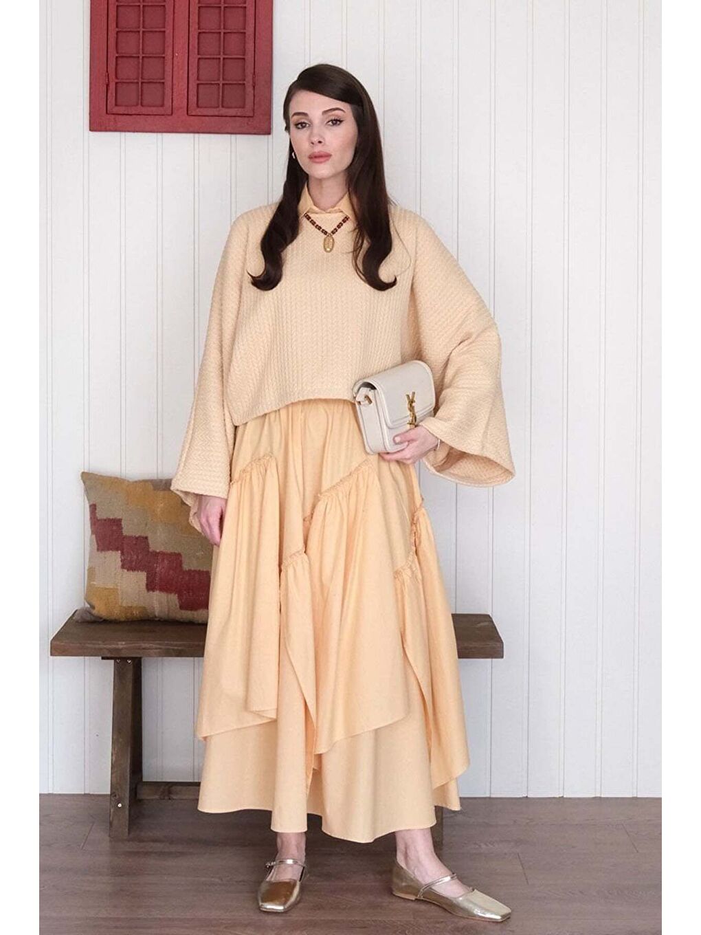 Soft Sarı Kat Kat Bohem Etek-3