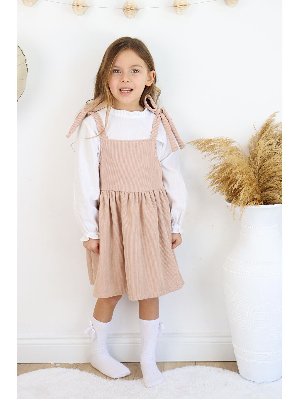 Bej Fitilli Kadife Elbise İkili Takım-3