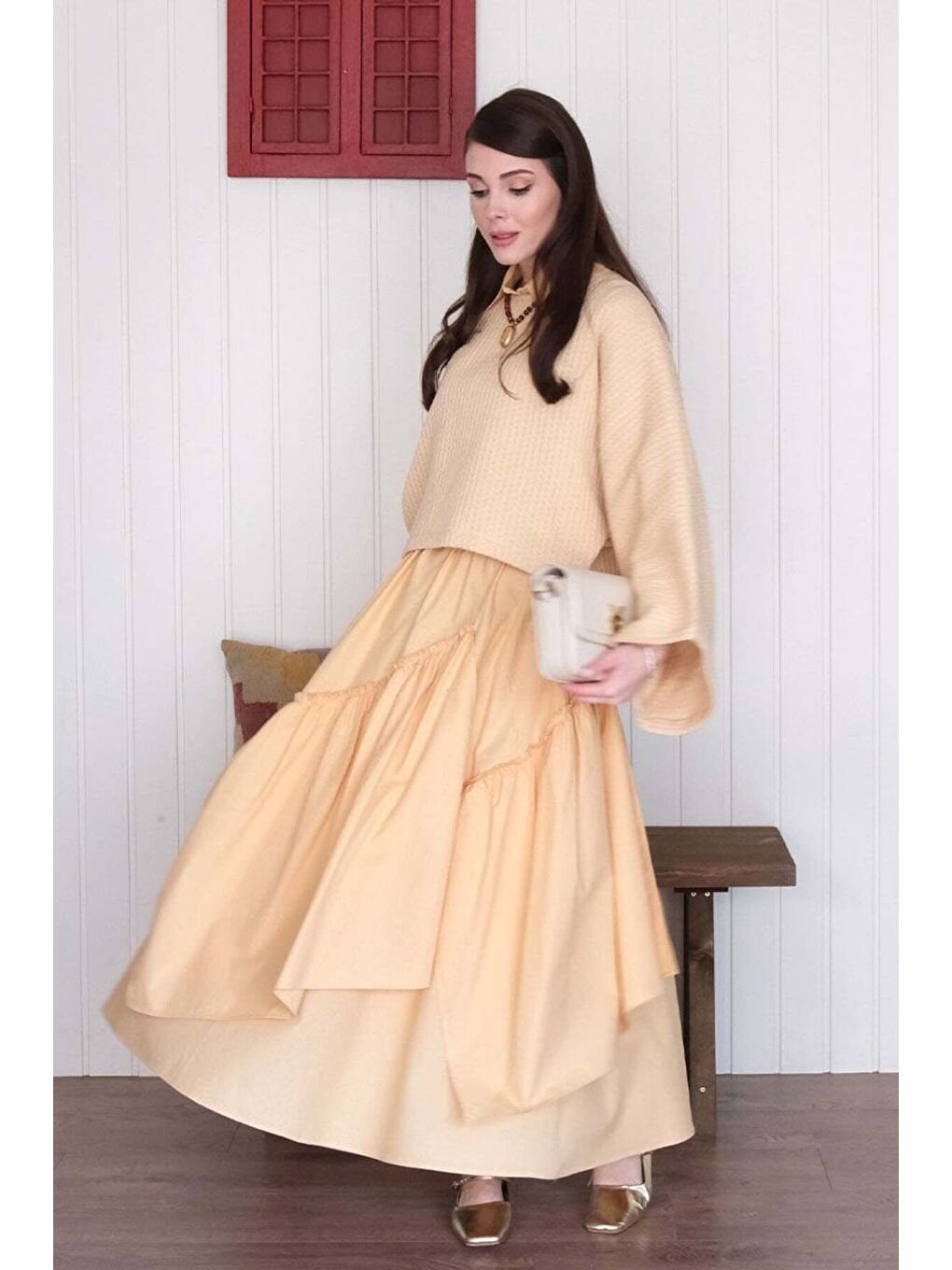 Soft Sarı Kat Kat Bohem Etek-4