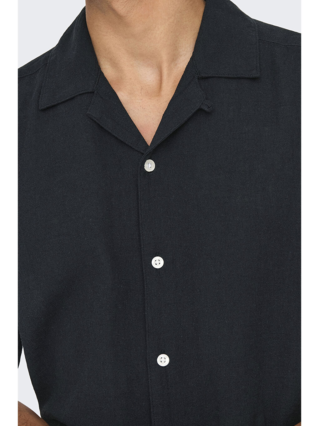 Siyah Onscaiden Keten ve Pamuk Karışımlı Slim Fit Kısa Kollu Gömlek 22025116-3