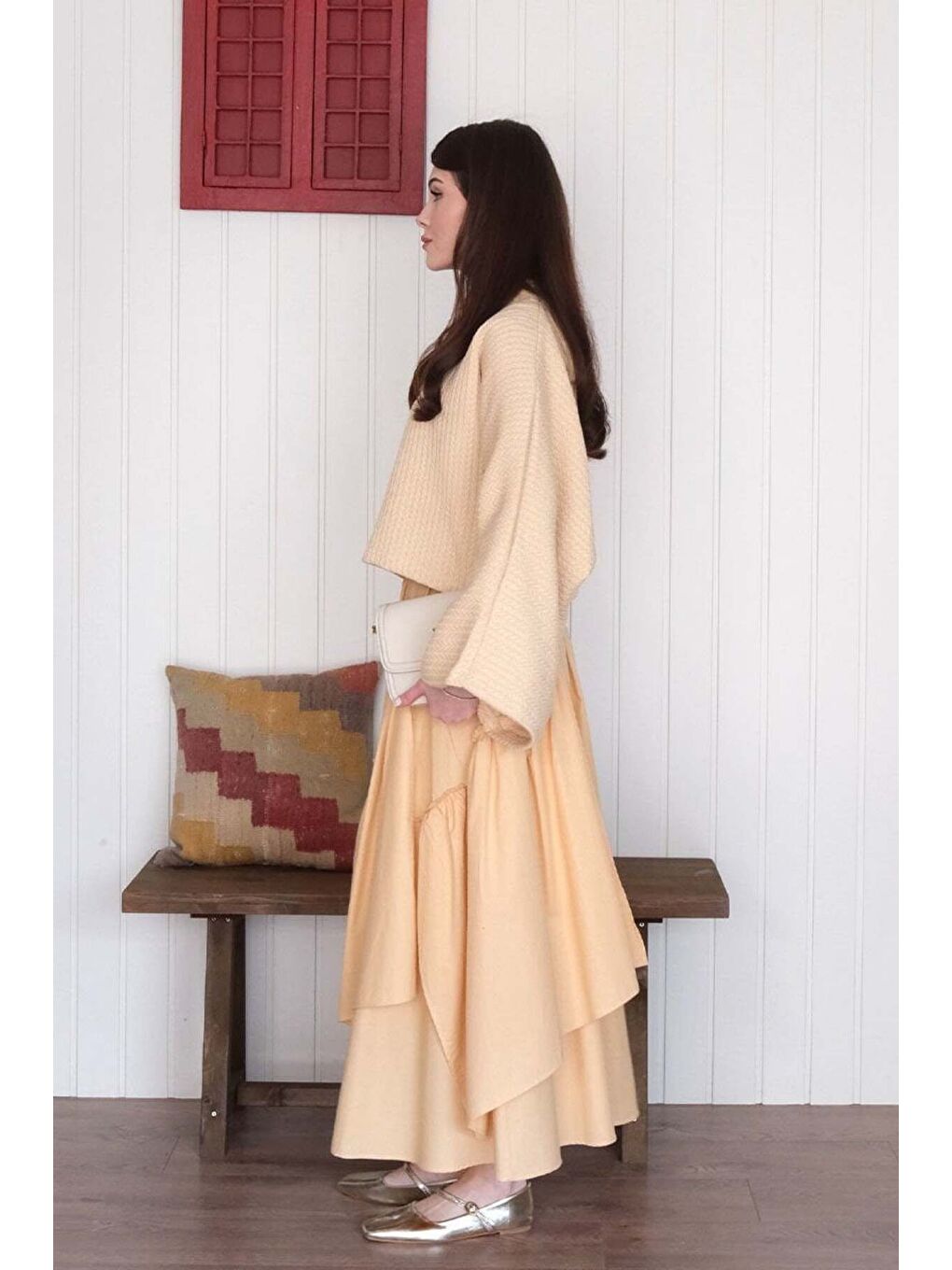 Soft Sarı Kat Kat Bohem Etek-5