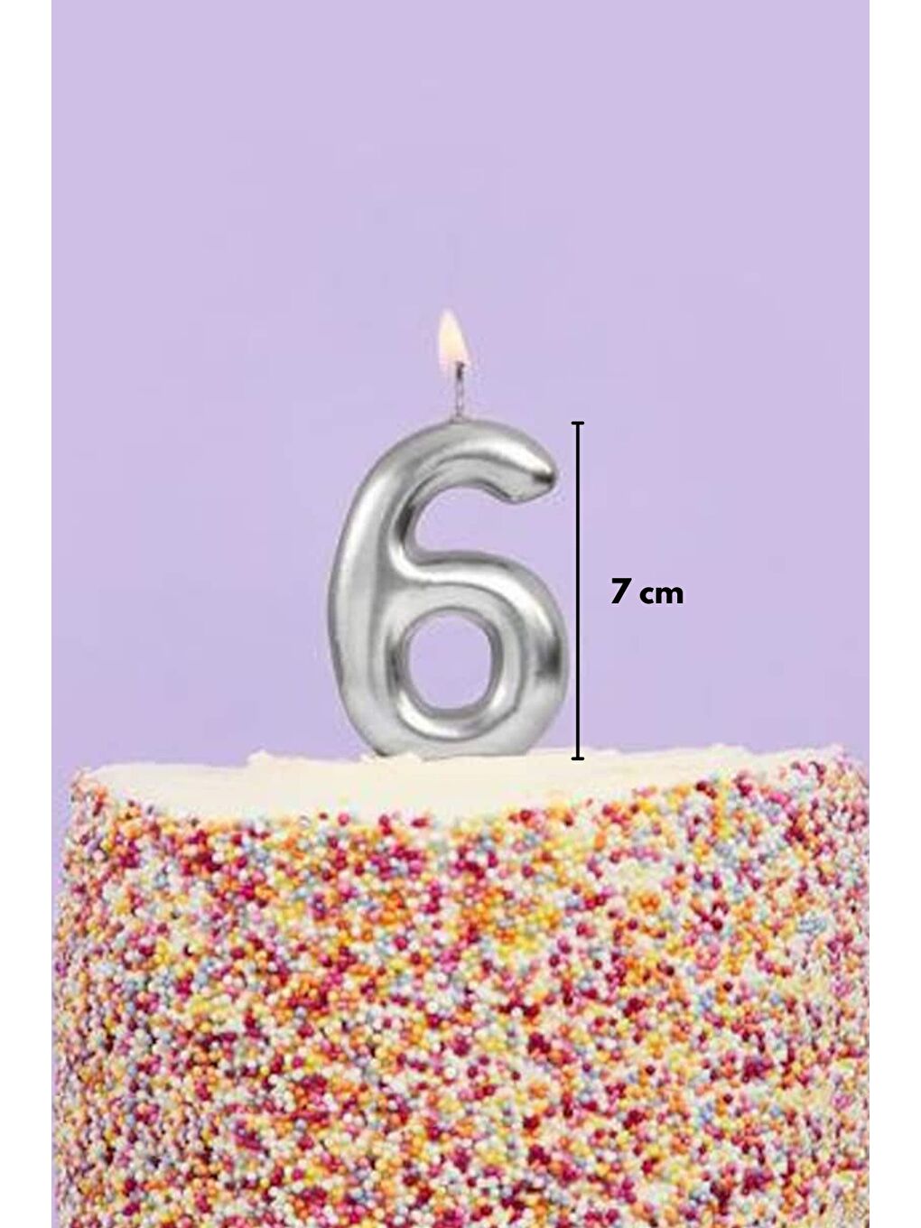 Gri Gümüş 6 Rakamı Mum-1