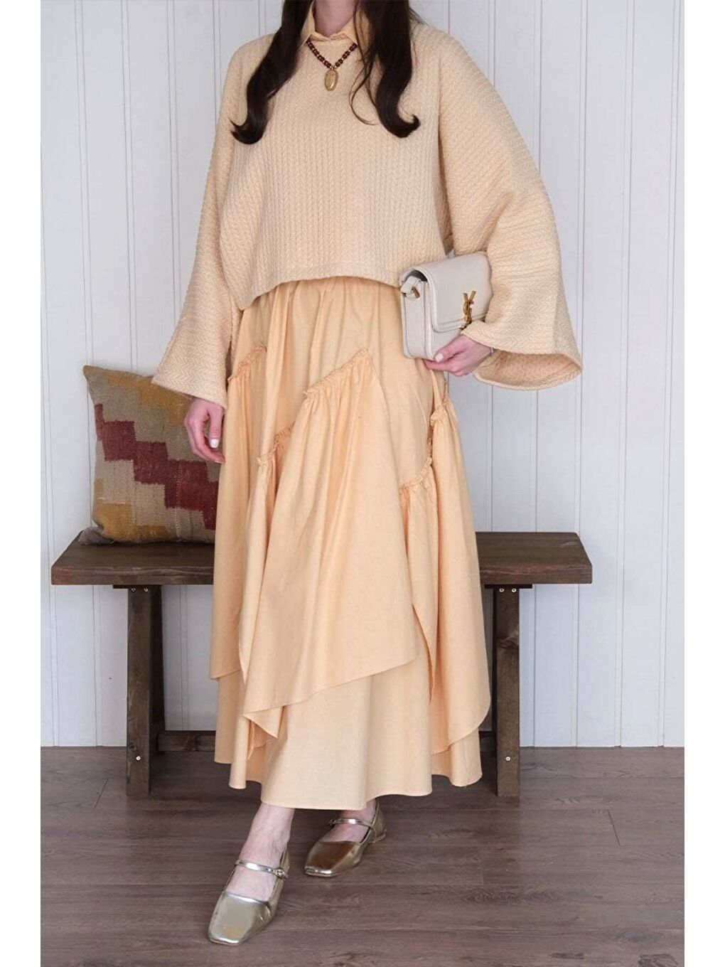 Soft Sarı Kat Kat Bohem Etek-6