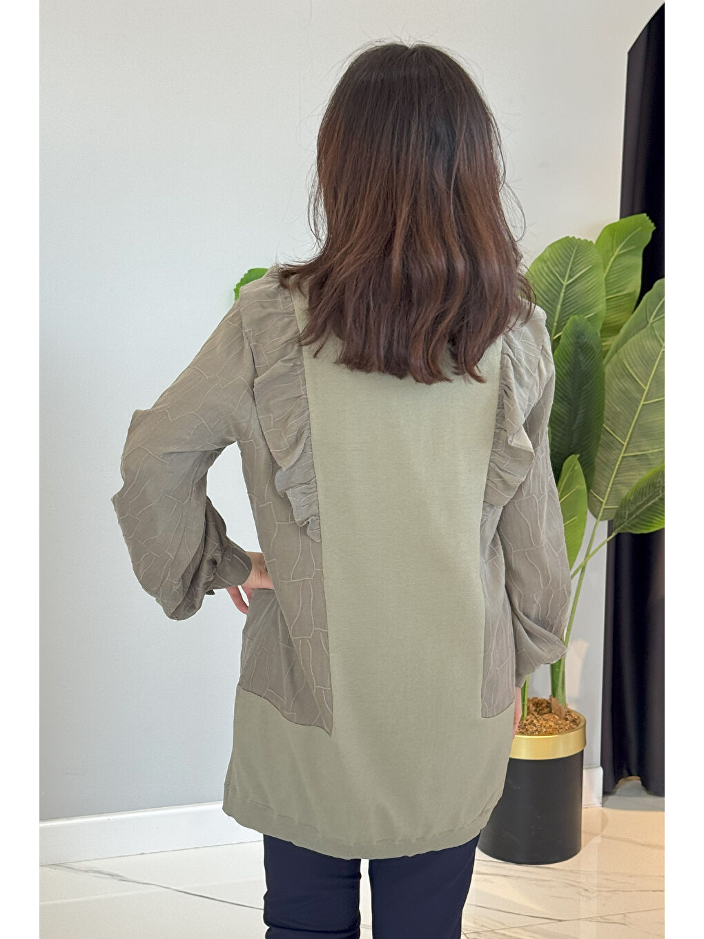 Yeşil Fırfır Detay Önü Düğmeli Hırka 6051 Kekik-3